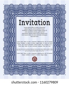Blue Vintage invitation template. With complex linear background. Customizable, Easy to edit and change colors. Superior design. 