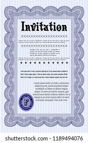 Blue Vintage invitation template. With complex linear background. Beauty design. Vector illustration. 