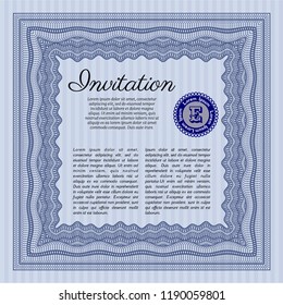 Blue Vintage invitation template. Complex background. Detailed. Money Pattern. 