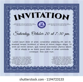 Blue Vintage invitation template. With complex background. Beauty design. Vector illustration. 