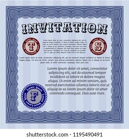 Blue Vintage invitation template. With complex background. Money Pattern. Detailed. 