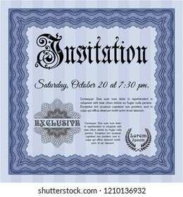 Blue Vintage invitation template. With complex linear background. Detailed. Nice design. 