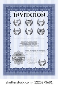 Blue Vintage invitation template. Complex background. Good design. Detailed. 