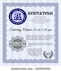 Blue Vintage invitation template. With complex background. Customizable, Easy to edit and change colors. Beauty design. 