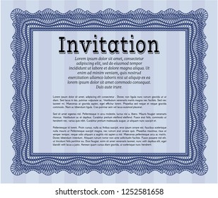 Blue Vintage invitation template. Complex background. Artistry design. Vector illustration. 