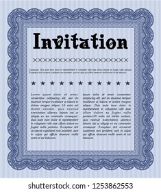 Blue Vintage invitation template. With complex linear background. Detailed. Good design. 