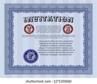 Blue Vintage invitation template. Complex background. Detailed. Money Pattern design. 