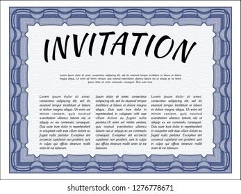 Blue Vintage invitation template. Complex background. Beauty design. Detailed. 