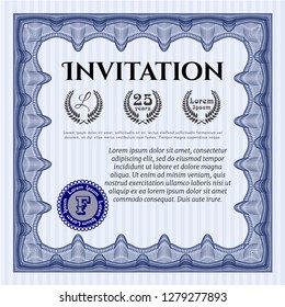 Blue Vintage invitation template. With complex background. Beauty design. Customizable, Easy to edit and change colors. 