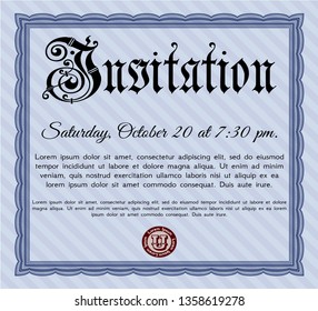 Blue Vintage invitation template. With complex background. Vector illustration. Money design. 