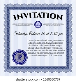 Blue Vintage invitation template. Complex background. Detailed. Nice design. 