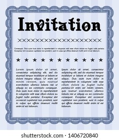 Blue Vintage invitation template. With complex linear background. Lovely design. Detailed. 