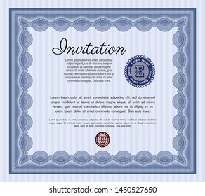 Blue Vintage invitation template. With complex background. Retro design. Customizable, Easy to edit and change colors. 