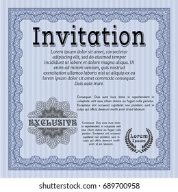 Blue Vintage invitation template. With complex linear background. Retro design. Vector illustration. 