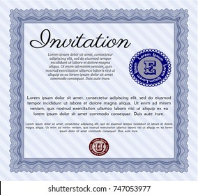 Blue Vintage invitation template. With complex linear background. Vector illustration. Artistry design. 