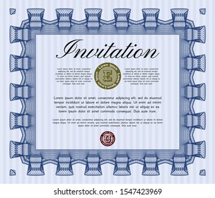 Blue Vintage invitation template. Cordial design. Detailed. Printer friendly. 