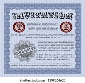 Blue Vintage invitation template. Customizable, Easy to edit and change colors. With background. Lovely design. 
