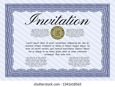 Blue Vintage invitation template. Customizable, Easy to edit and change colors. With guilloche pattern. Good design. 