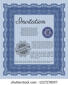 Blue Vintage invitation template. Customizable, Easy to edit and change colors. With great quality guilloche pattern. Lovely design. 