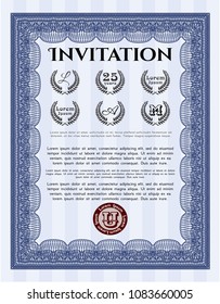  Blue Vintage invitation template. Detailed. Complex background. Sophisticated design. 