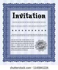 Blue Vintage invitation template. Detailed. With guilloche pattern. Money style design. 