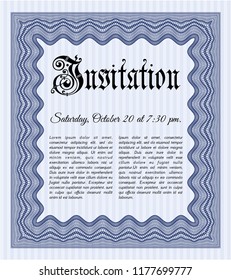 Blue Vintage invitation template. Detailed. With quality background. Money design. 