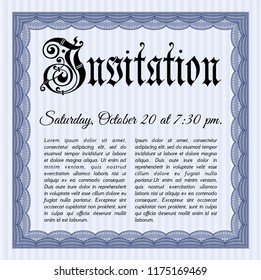 Blue Vintage invitation template. Easy to print. Vector illustration. Superior design. 