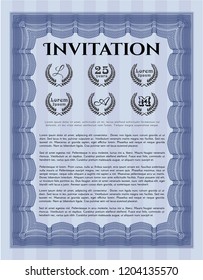 Blue Vintage invitation template. Easy to print. Detailed. Perfect design. 