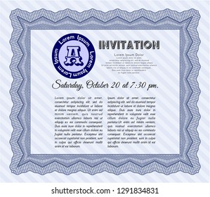 Blue Vintage invitation template. Excellent design. Vector illustration. With great quality guilloche pattern. 