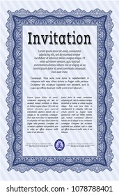  Blue Vintage invitation template. Good design. Vector illustration. With complex linear background. 