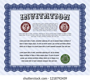 Blue Vintage invitation template. Good design. Complex background. Customizable, Easy to edit and change colors. 
