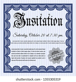 Blue Vintage invitation template. Good design. Customizable, Easy to edit and change colors. With guilloche pattern and background. 