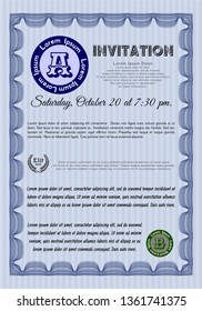 Blue Vintage invitation template. Good design. Detailed. Printer friendly. 