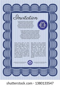 Blue Vintage invitation template. Good design. With linear background. Customizable, Easy to edit and change colors. 