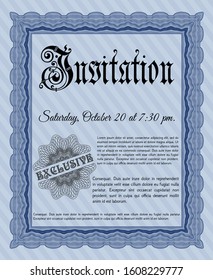 Blue Vintage invitation template. Good design. Printer friendly. Detailed. 