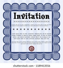 Blue Vintage invitation template. With great quality guilloche pattern. Modern design. Customizable, Easy to edit and change colors. 
