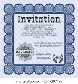 Blue Vintage invitation template. With great quality guilloche pattern. Superior design. Vector illustration. 