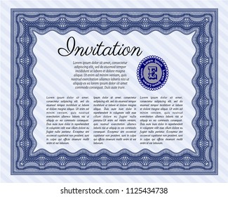  Blue Vintage invitation template. With guilloche pattern and background. Superior design. Detailed. 