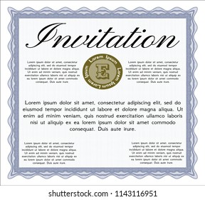 Blue Vintage invitation template. With guilloche pattern and background. Vector illustration. Nice design. 