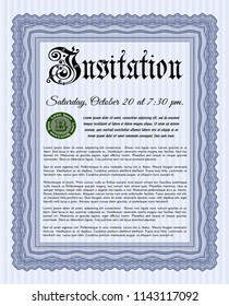 Blue Vintage invitation template. With guilloche pattern and background. Excellent design. Detailed. 