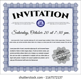 Blue Vintage invitation template. With guilloche pattern and background. Nice design. Vector illustration. 