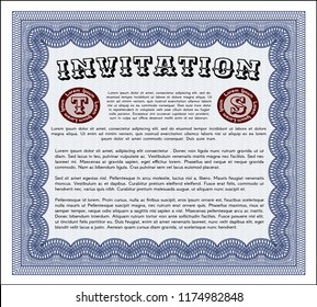 Blue Vintage invitation template. With guilloche pattern. Excellent design. Detailed. 