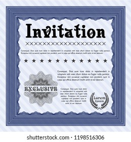 Blue Vintage invitation template. With guilloche pattern and background. Nice design. Vector illustration. 