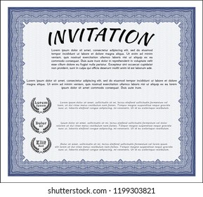 Blue Vintage invitation template. With guilloche pattern. Detailed. Lovely design. 