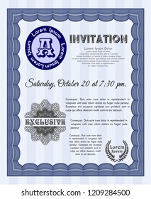 Blue Vintage invitation template. With guilloche pattern and background. Artistry design. Vector illustration. 