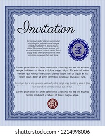 Blue Vintage invitation template. With guilloche pattern and background. Beauty design. Detailed. 