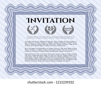 Blue Vintage invitation template. With guilloche pattern and background. Beauty design. Vector illustration. 