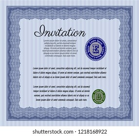 Blue Vintage invitation template. With guilloche pattern. Detailed. Money style design. 
