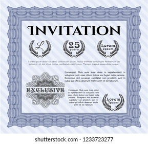 Blue Vintage invitation template. With guilloche pattern and background. Detailed. Modern design. 