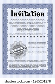 Blue Vintage invitation template. With guilloche pattern and background. Sophisticated design. Vector illustration. 